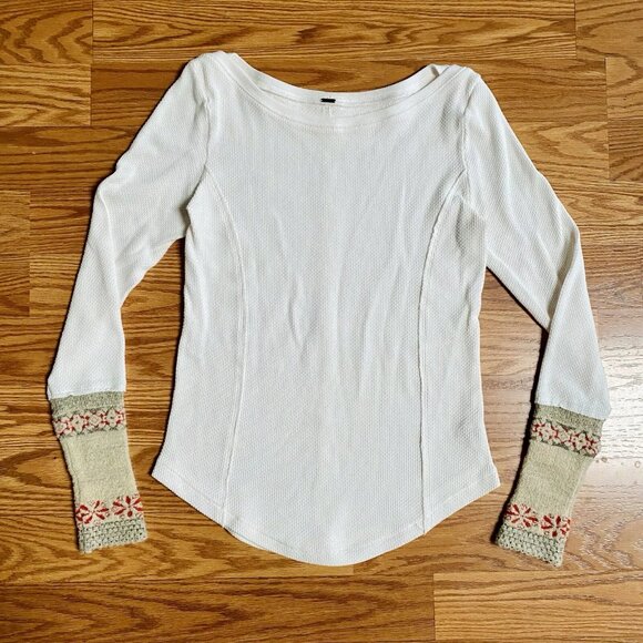Free People Newbie Rosy Cuff Ski Thermal Top Long Sleeve Fitted Waffle Shirt - Picture 3 of 8